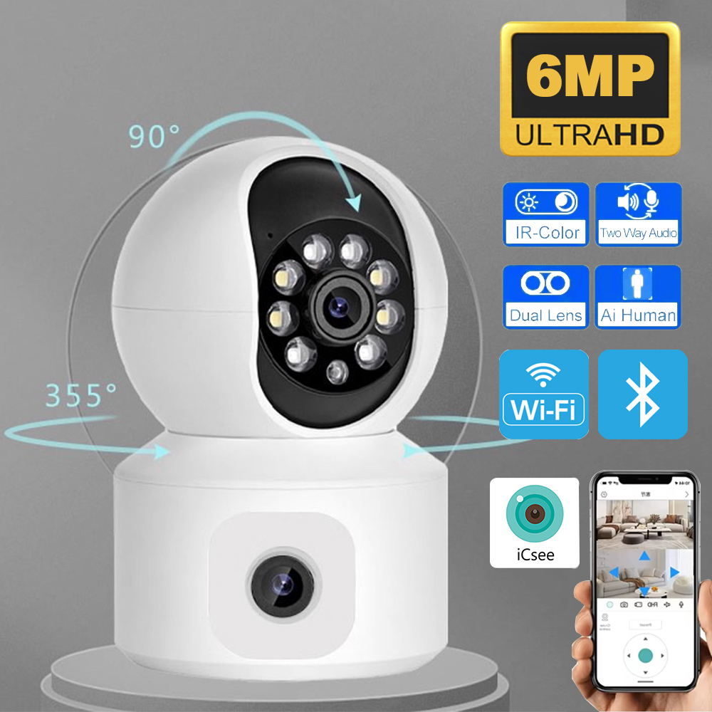 Smart Home Battery Camera Ezviz - 6MP iCsee WiFi IP Camera Dual