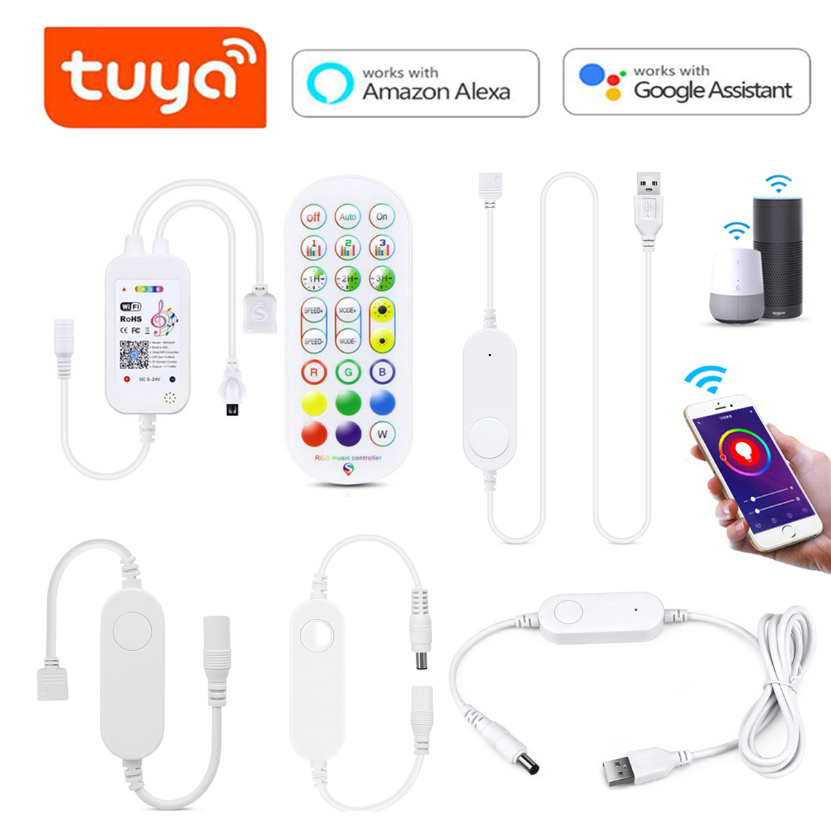 Wifi Led Dimmer - DC12V-24V Tuya SmartLife WIFI Controller,USB 5V