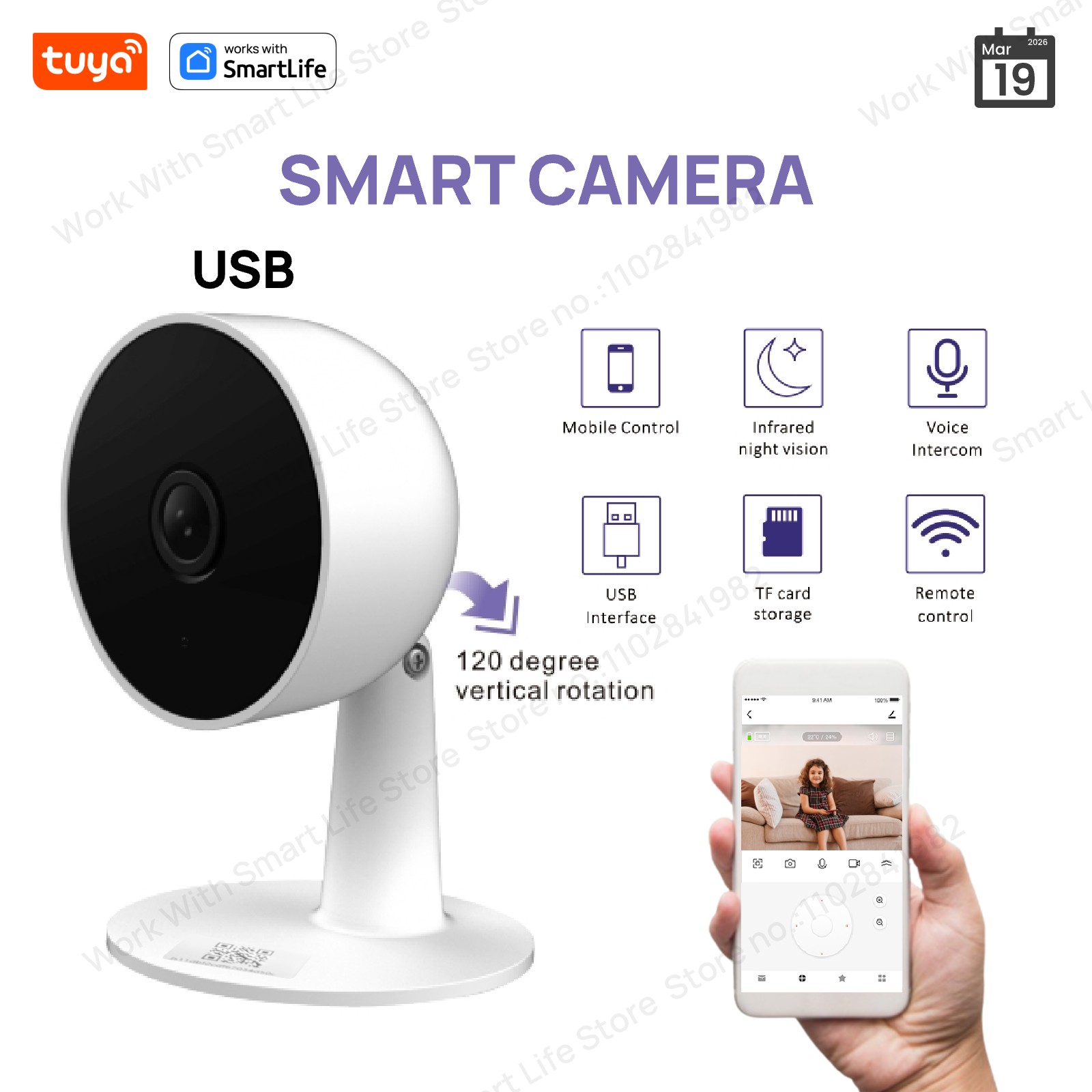 Smart Home Battery Camera Ezviz - Tuya Smart 3MP HD Indoor Home